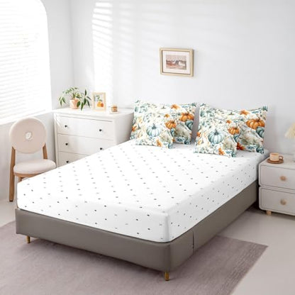 Erosebridal Fall Harvest Pumpkin Queen Comforter Set 7 Piece Maple Leaf Print Bed in A Bag with Sheets for Kids Boys Girls Adultsthanksgiving Decor Bedding Set Watercolor Bed Set