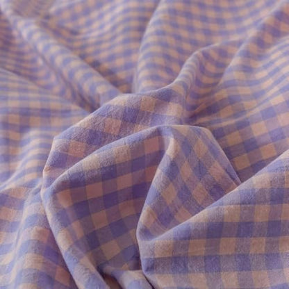 mixinni Purple Gingham Grid Duvet Cover King, 100% Washed Cotton Modern Geometric Bedding Set with 2 Pillowcases, Farmhouse Style Yellow Plaid Comforter Cover Set for Men & Women, Soft & Lightweight