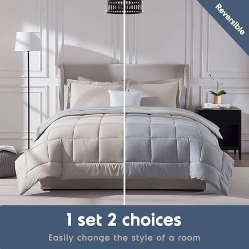 Nestl 9 Piece California King Comforter Set – Linen Reversible Bed in a Bag – Complete Cal King Size Bedding Set with Sheets, Set of 2 Cooling Pillows, Pillowcases and Shams