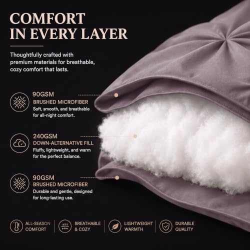 CozyLux King Comforter Set Dusty Purple, 7 Pieces Pintuck Bed in a Bag