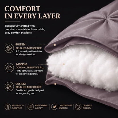 CozyLux Twin XL Comforter Set Dusty Purple, 5 Pieces Pintuck Bed in a Bag