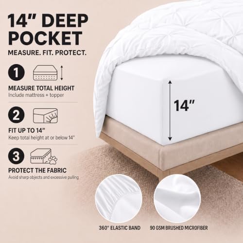 HIMEET California King Comforter Set White - 7 Pieces Pintuck Bed in a Bag
