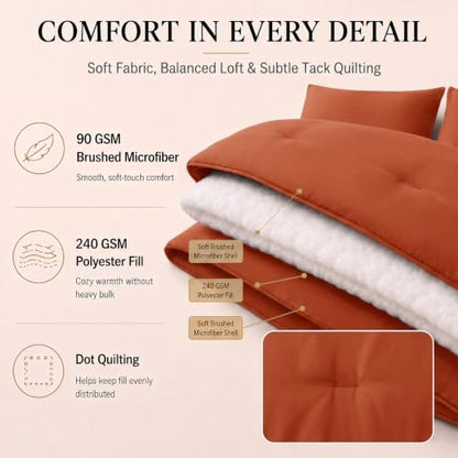 CozyLux Oversized King Comforter Set Terracotta, 7 Pieces Bed in a Bag
