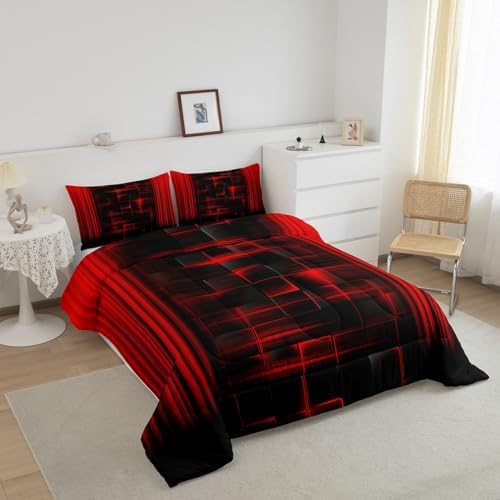Feelyou Kids Red and Black Comforter Set Ombre Bedding Set Queen Size