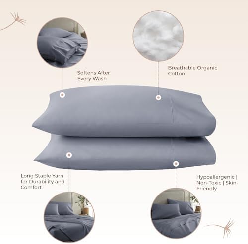 100% Organic Cotton Pillow Cases Standard Size Set of 2-100% Cotton Pillowcases GOTS Certified 300 Thread Count - Naturally Cooling Comfortable Breathable & Soft Pillow Cases (Mineral, Standard)