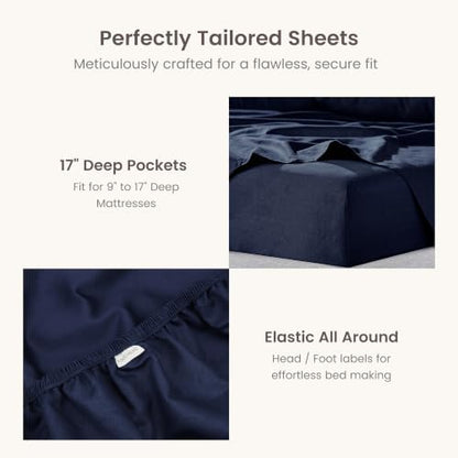 Bioweaves 100% Organic Cotton 1 California King Fitted Sheet Only | 300 Thread Count Sateen Weave GOTS Certified with Deep Pockets - Navy Blue