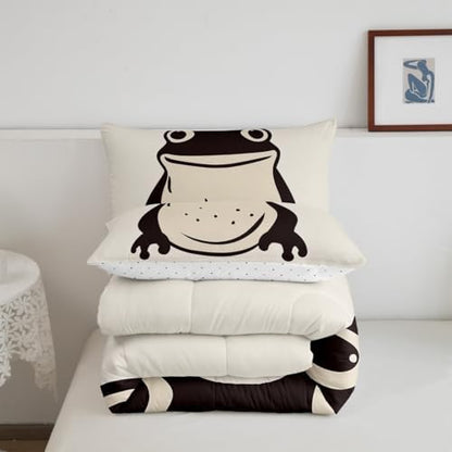 jejeloiu Japanese Frog Comforter Set Twin Size Kids Traditional Retro Bedding Set Boys Girls Teens Tropical Amphibian Duvet Breathable Funny Animal Quilt Bedroom Decor,1 Comforter with 1 Pillowcase