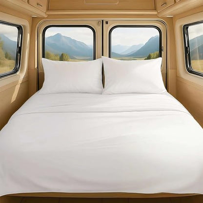 RV Short Queen Sheet Set 4 Piece - 100% Extra Long Staple Cotton, 400 Thread Count, Deep Pockets 15 to 18 Inches, White Solid, Hotel-Quality Bedding, Soft & Breathable Bedding for RV Bed