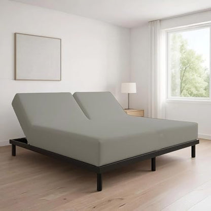 1 PC Top Split Queen Fitted Sheet for Adjustable beds, 34" Split,Light Grey