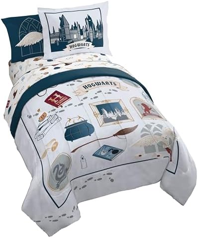 Harry Potter Twin Comforter Set 5 Piece Soft Hogwarts Bedding, Grey
