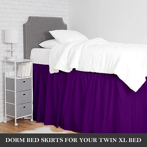 Full XL 42" Inch Drop Long Dorm Bed Skirt, Ruffled Pattern College Dorm Room Bed Skirts, Split Corner, Easy Care, No Wrinkle Microfiber Bed Skirt