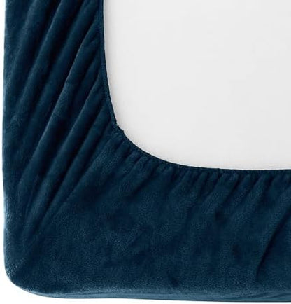 Elegant Comfort Luxuriously Soft 4-Piece Velvet Plush Flannel Sheet Set - Premium Quality - Cozy Warm, Anti-Static, Non Pilling Fuzzy Velvet Flannel Fleece Deep Pocket Sheet Set - Cal King, Navy