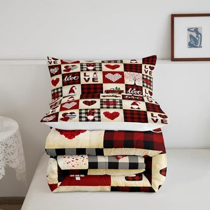 Castle Fairy Valentine's Day King Size Comforter Set Kids Red Rose Decor All Season Bedding Set for Girls Teens Love Pattern Comforter Romantic Theme Decor Quilt Set Bedroom Collection 3Pcs