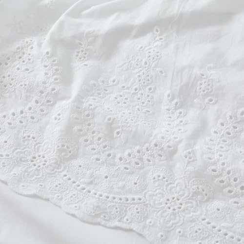 Brandream White Eyelet Bed Skirt Queen Size Cotton 18'' Drop Split Corners