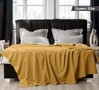 Utopia Bedding 100% Cotton Thermal Blanket Mustard Queen, 90x90 Inches