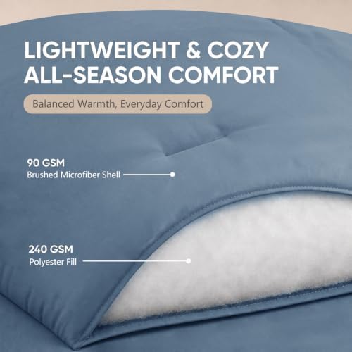 HIMEET Queen Comforter Set, 7-Piece Point-Quilted Bed in a Bag Grayish Blue