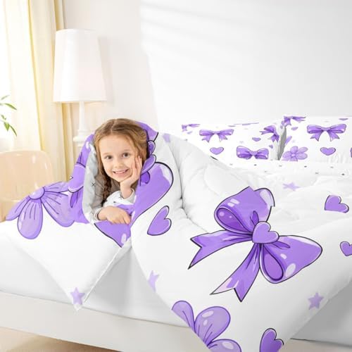 jejeloiu Bowknot Comforter Set Twin Size Bedding Set for Kids Boys Girls