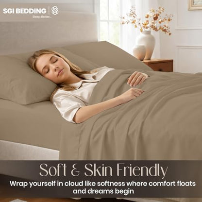 SGI bedding 100% Egyptian Cotton Sheets RV King Size – Cooling Sheets, Soft Breathable Taupe Bedding, Luxury Bedding, Luxury Hotel Sheet Set, Deep Pocket 16", 4 Piece Set