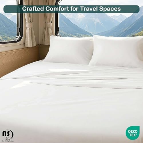 RV Short Queen Sheet Set 4 Piece - 100% Extra Long Staple Cotton, 400 Thread Count, Deep Pockets 15 to 18 Inches, White Solid, Hotel-Quality Bedding, Soft & Breathable Bedding for RV Bed