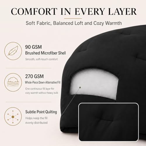CozyLux Super King Plus Comforter Set, 3 Pieces Black Quilted Bedding