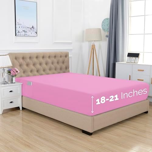 Elegant Comfort 1500 Premium Hotel Quality 18-21 Inches Deep - Extra Deep Pocket Single Fitted Sheet for High Mattress, Luxury and Softest, Smart Pocket - Wrinkle Free, Twin/Twin XL, Light Pink