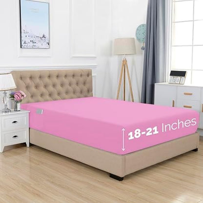 Elegant Comfort 1500 Premium Hotel Quality 18-21 Inches Deep - Extra Deep Pocket Single Fitted Sheet for High Mattress, Luxury and Softest, Smart Pocket - Wrinkle Free, King, Light Pink