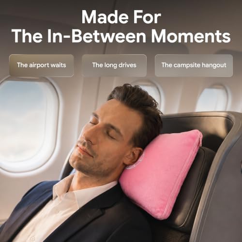 2-in-1 Travel Blanket and Pillow – Lightweight, Compact, Ultra Soft, Machine Washable – Handle, Luggage Sleeve, Backpack Clip – for Trave Airplane, Car, Office (light pink)