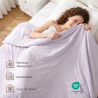 JSELF Cooling Comforter, 100% Viscose Derived from Bamboo Filling Summer Blanket for Hot Sleepers with Cool Fabric, Lightweight, Breathable & Machine Washable, 68"×90", Purple