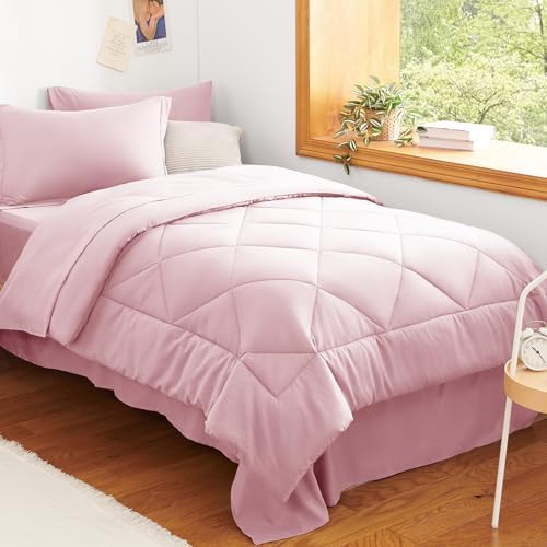 CozyLux Twin Comforter Set 68"x88" Pink - 5 Piece Bed in a Bag