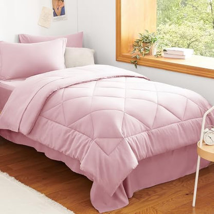 CozyLux Twin Comforter Set 68"x88" Pink - 5 Piece Bed in a Bag