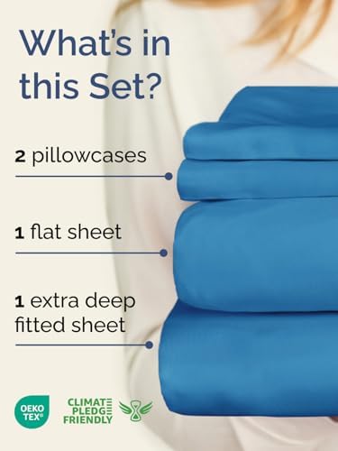 Extra Deep King Sheet Set - 4 Piece Breathable Cooling Sheets - Denim Blue