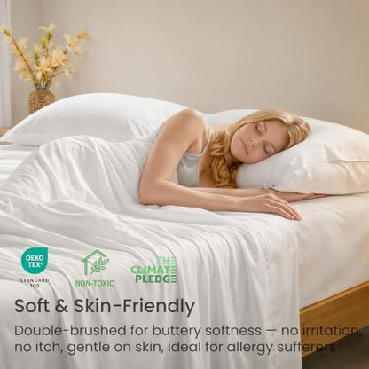 GOKOTTA 4 Piece King Size Sheet Set - Soft, Breathable & Cozy - Cream White