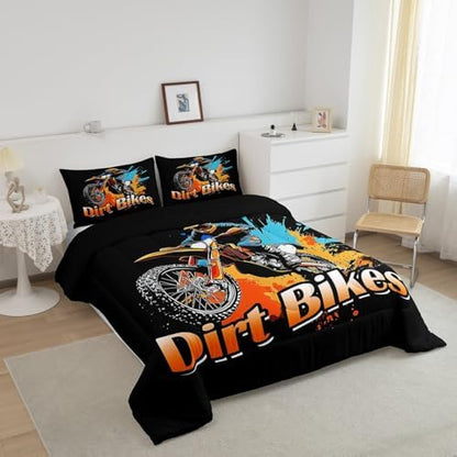 Feelyou Dirt Bike Bedding Set Kids Boys Girls King Size Racing Motocross Rider Comforter Set Teen Adult Ultra Soft Extreme Sports Comforter Motorcycle Racer Duvet Quilt Bedroom Decor Motorbike Quilt