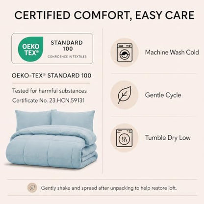 CozyLux Full Size Comforter Sets Light Blue - 7 Pieces Bed in a Bag