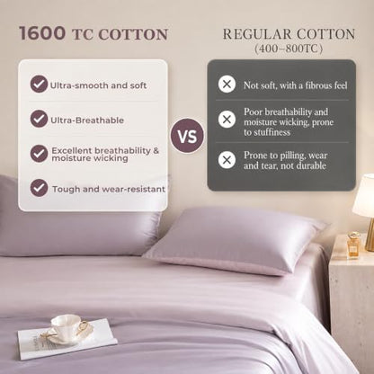 Twin Size Duvet Cover, 100% Egyptian Cotton,1600 Thread Count, Reversible Duvet Cover, Soft and Breathable Satin Bedding Set, All Seasons (Heather Light Purple, 68"x90")