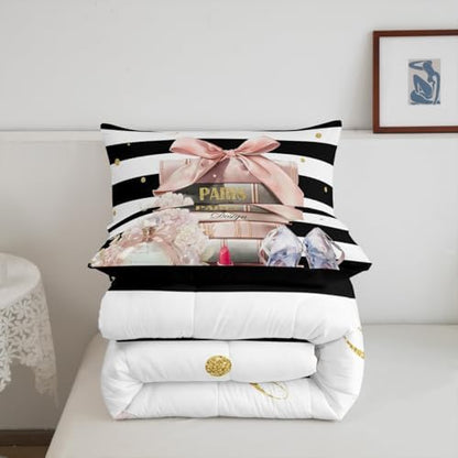 jejeloiu Pink Fashion Comforter Set Queen Size Boys Girls Teens