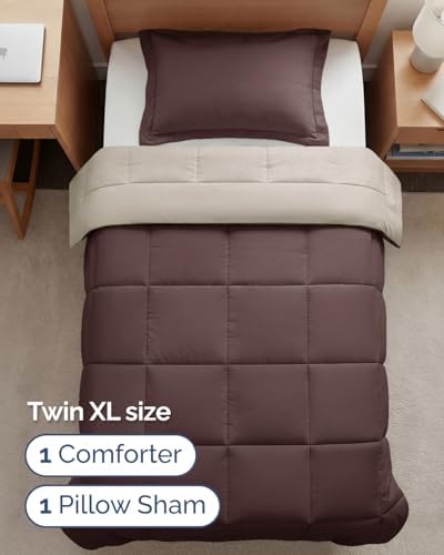 Twin XL Comforter Set - Brown/Beige All Season Bedding - 2 Piece Bed Set
