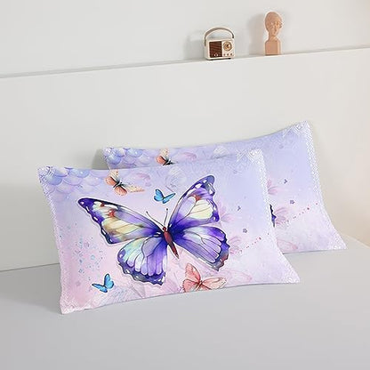 HOSIMA Butterfly Full Size Comforter with 2 Pillowcases,Mandala Butterfly Bedding Sets for Girls Teen Women Room Decor,Purple Butterfly Full Size Bed in a Bag,College Dorm Essentials for Girls.
