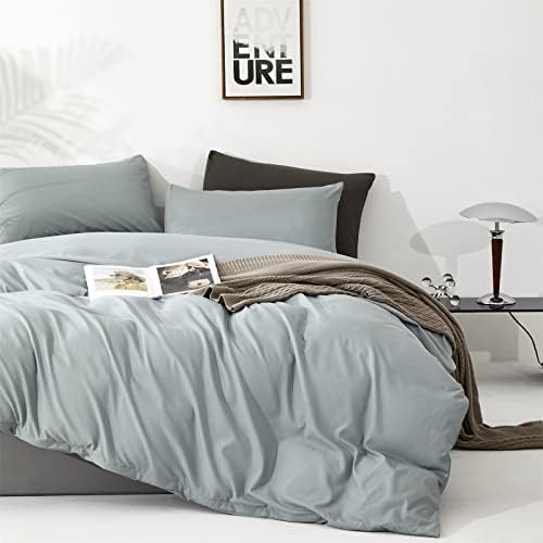 Wellboo Haze Blue Comforter Sets California King Solid Light Dusty Blue Bedding Comforters Cotton Women Men Plain Light Blue Bed Quilts Cal King Modern Minimalist Greyish Blue Blankets Mist Lake Blue