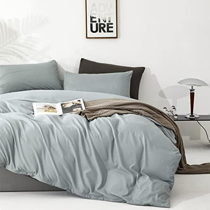 Wellboo Haze Blue Comforter Sets California King Solid Light Dusty Blue Bedding Comforters Cotton Women Men Plain Light Blue Bed Quilts Cal King Modern Minimalist Greyish Blue Blankets Mist Lake Blue