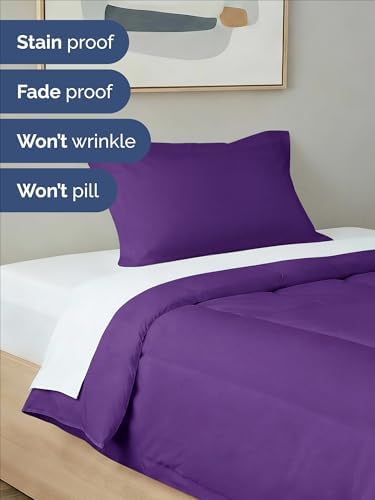 Twin Comforter Set - Purple Bedding for All Seasons - Soft 2 Piece Bed Set