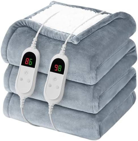 Heated Electric Blanket King, Dual Control 90" x 100", Ivory Gray