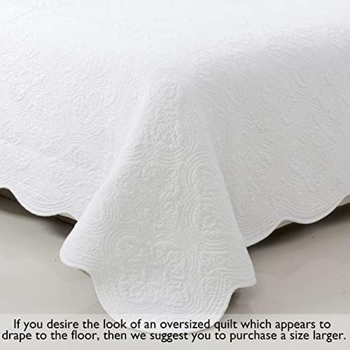 Cozy Line Home Fashions 100% Cotton Victorian Medallion Solid White Matelasse Embossed Bedding Quilt Set, Reversible Lightweight Bedspread, Coverlet for All Season (Blantyre - White, Queen - 3 piece)