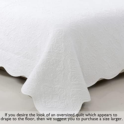Cozy Line Home Fashions 100% Cotton Victorian Medallion Solid White Matelasse Embossed Bedding Quilt Set, Reversible Lightweight Bedspread, Coverlet for All Season (Oversized Queen - 3 piece)