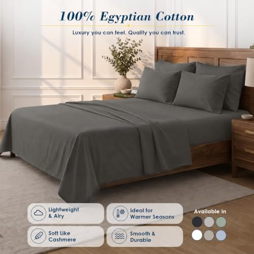 Therapedic 100% Egyptian Cotton 6 Pcs California King Sheets Set (Charcoal)