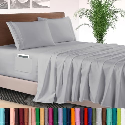 Elegant Comfort 4-Piece Bed Sheet Set - Luxury Bedding 1500 Premium Hotel Quality Microfiber, All Around Elastic 18-24 Inches Deep Fitted Sheet- Extra Deep Pocket Sheets, Twin/Twin XL, Silver Grey