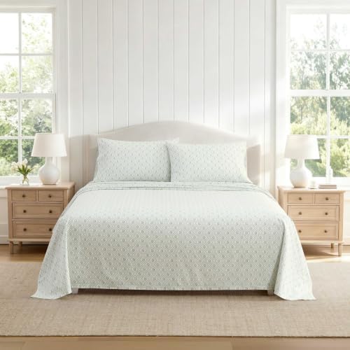Martha Stewart - King Sheet Set with Fitted Sheet & Pillowcases, Cotton Percale Bedding with a Smooth Feel, Deep Pocket, Costa Blue