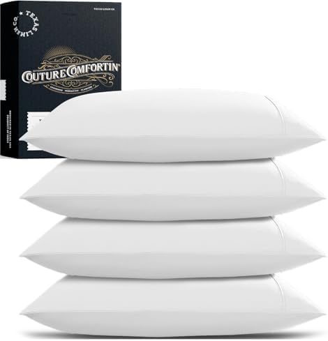 TEXAS LINEN CO. 100% Egyptian Cotton Pillow Cases King Size Set of 4 - Luxury 1500 Series Couture Comfortin' Collection Cotton Pillowcases (2 Pair, White), Breathable Hotel Sateen Pillowcases