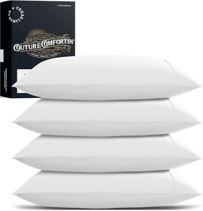 TEXAS LINEN CO. 100% Egyptian Cotton Pillow Cases King Size Set of 4 - Luxury 1500 Series Couture Comfortin' Collection Cotton Pillowcases (2 Pair, White), Breathable Hotel Sateen Pillowcases