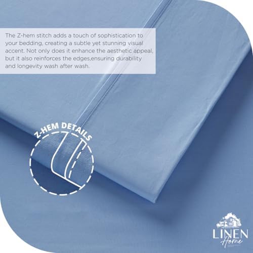 Linen Home 4 Piece Twin Size 100% Cotton Percale Sheet Set, Baby Blue